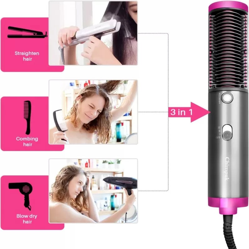 3 In 1 Hair Straightener Brush Blow Dryer Hot Air Hair Dryer and Straightening Brush Adjustable Temperature Hair Straightening Heated Comb Women & Men - Oshi.pk - Buy & Sell Online