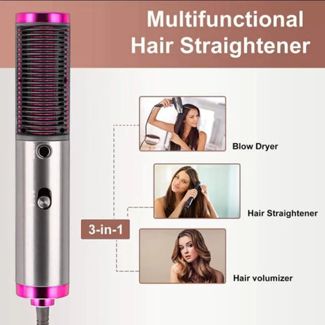 3 In 1 Hair Straightener Brush Blow Dryer Hot Air Hair Dryer and Straightening Brush Adjustable Temperature Hair Straightening Heated Comb Women & Men