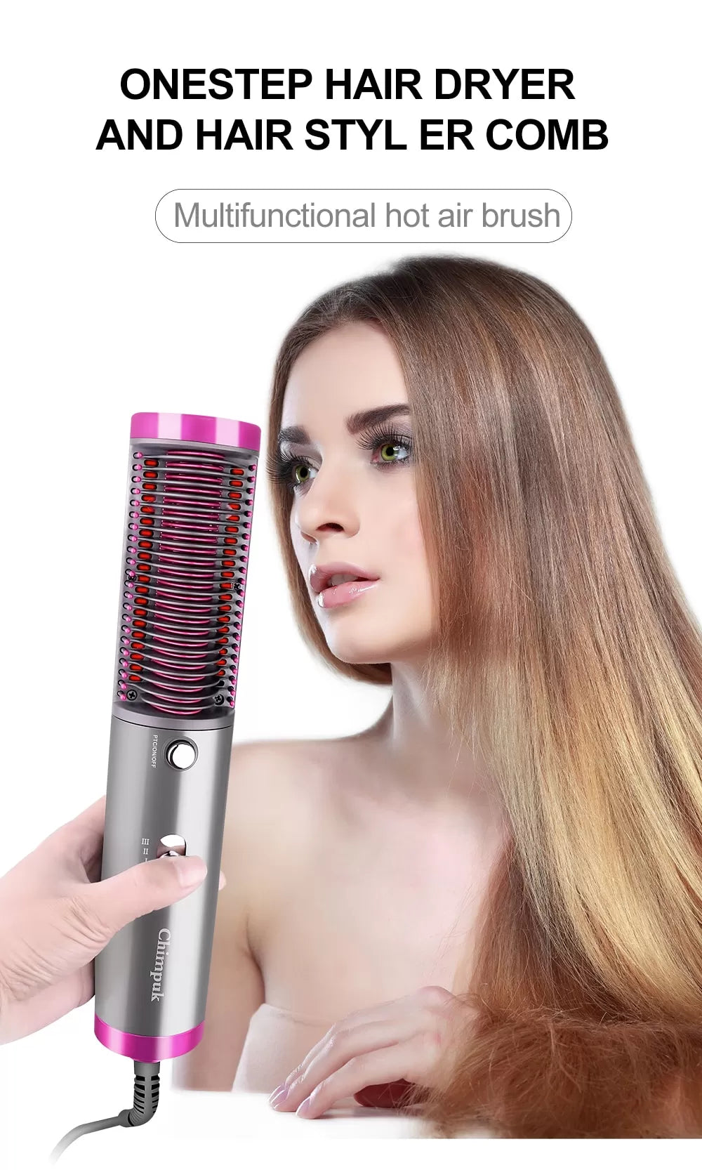 3 In 1 Hair Straightener With Blow Dryer Fast Drying PTC Ceramic Coating Negative Ion Brush For Hair Styling - Oshi.pk - Buy & Sell Online