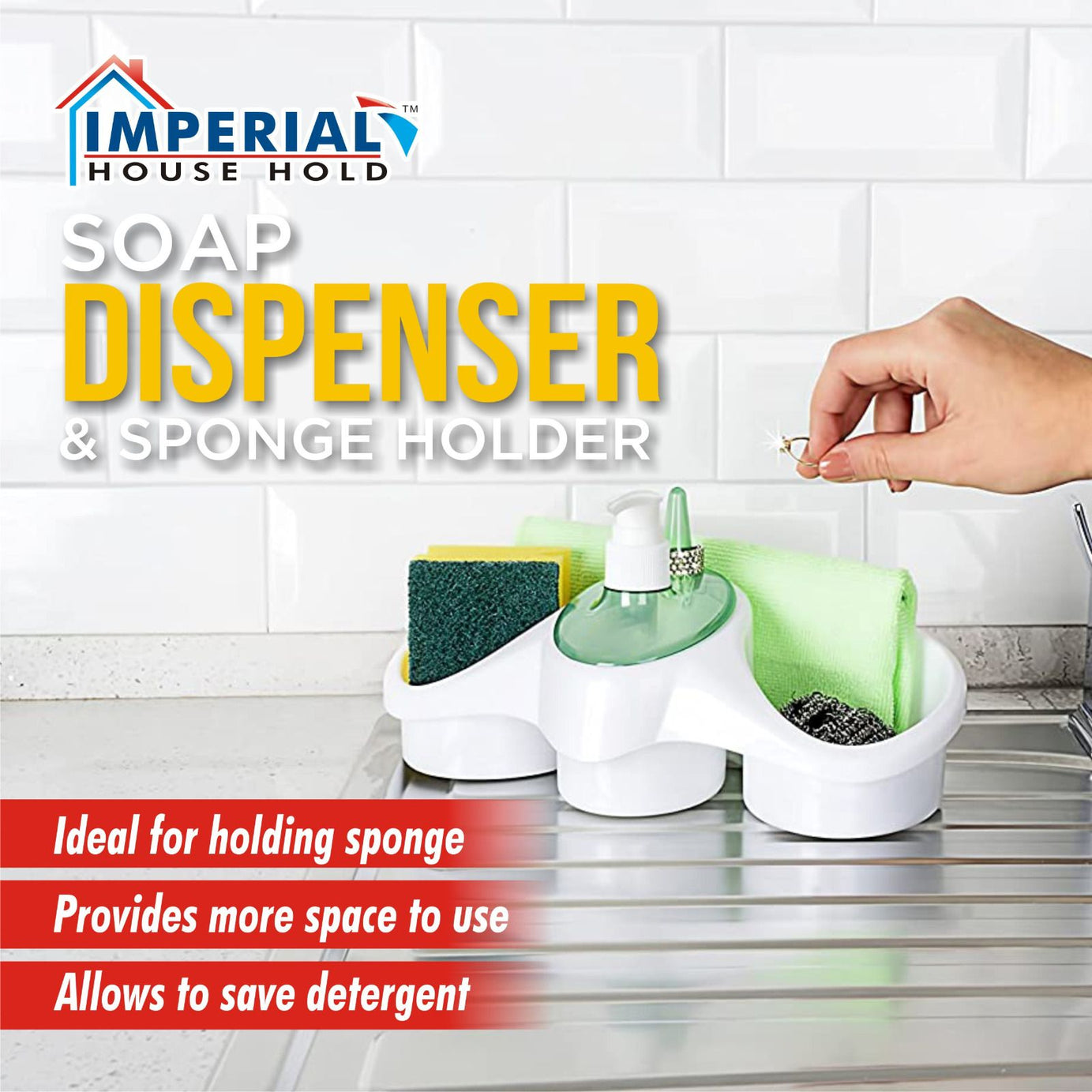 3 In 1 Plastic Dish Soap Dispenser with Sponge Holder For Kitchen Sink Bathroom Counter Hand Soap Dispenser Pump Bottle Caddy Organizer - Oshi.pk - Buy & Sell Online