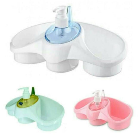 3 In 1 Plastic Dish Soap Dispenser with Sponge Holder For Kitchen Sink Bathroom Counter Hand Soap Dispenser Pump Bottle Caddy Organizer - Oshi.pk - Buy & Sell Online