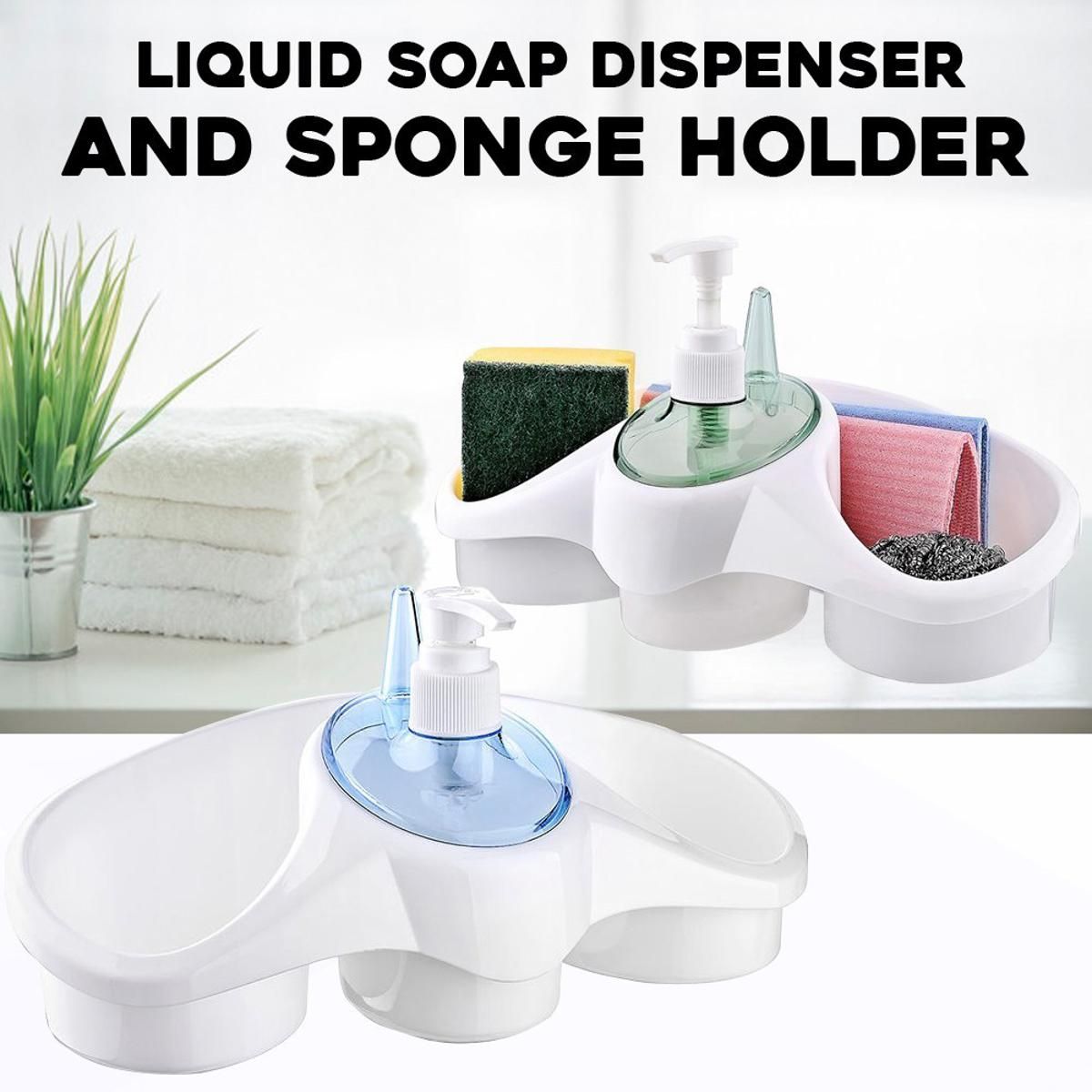 3 In 1 Plastic Dish Soap Dispenser with Sponge Holder For Kitchen Sink Bathroom Counter Hand Soap Dispenser Pump Bottle Caddy Organizer - Oshi.pk - Buy & Sell Online