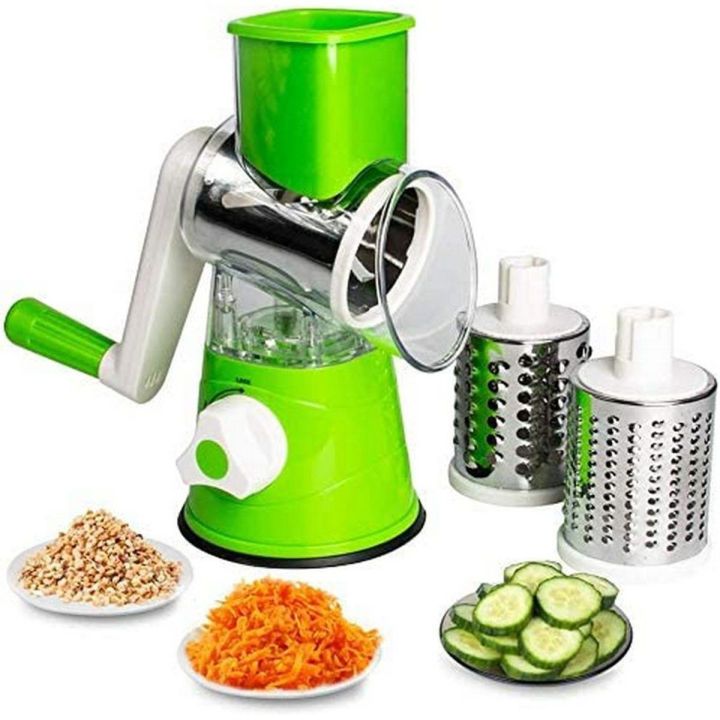 3 in 1 Vegetable Cutter, Multifunctional Vegetable Slicer, Drum Slicer for Kitchen - 3 in 1 Rotary Cheese Grater Slicer and Peeler - Manual Hand Cutte - Oshi.pk - Buy & Sell Online