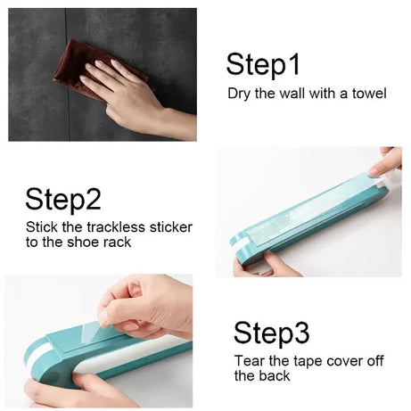 3-in-1 Wall-Mounted Shoe Organizer, Folding Bathroom Slippers Shelf and Shoe Hanger, Self-Adhesive Storage, Towel Racks - Oshi.pk - Buy & Sell Online