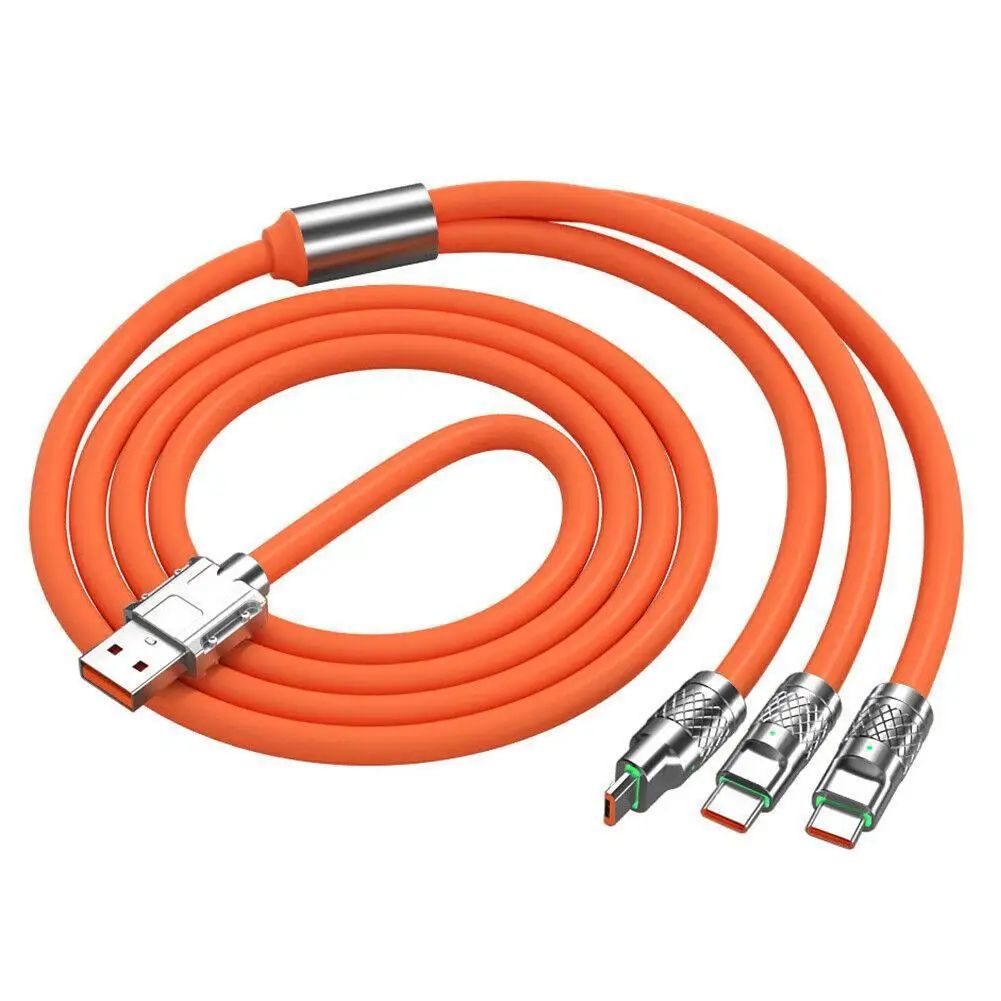 3 IN 1 Alloy Charging Cable 120W 6A Super Fast Charger USB Protection For iPhone Micro USB Type-C 8-Pin Charging Cable - Oshi.pk - Buy & Sell Online