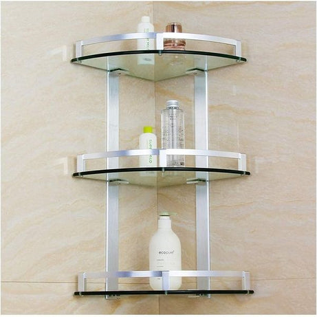 3 Layer Bathroom Aluminum Corner Shower Shelves Tempered Glass - Oshi.pk - Buy & Sell Online