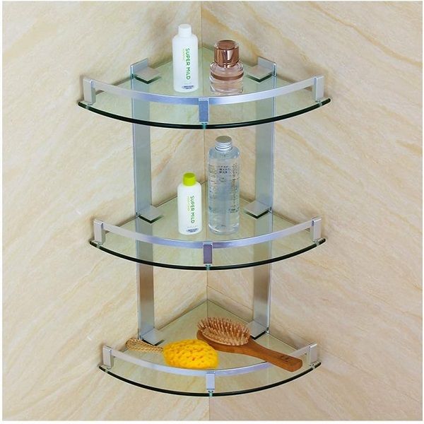 3 Layer Bathroom Aluminum Corner Shower Shelves Tempered Glass - Oshi.pk - Buy & Sell Online