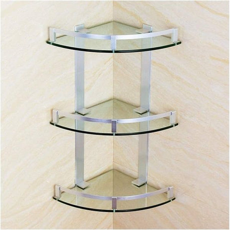 3 Layer Bathroom Aluminum Corner Shower Shelves Tempered Glass - Oshi.pk - Buy & Sell Online