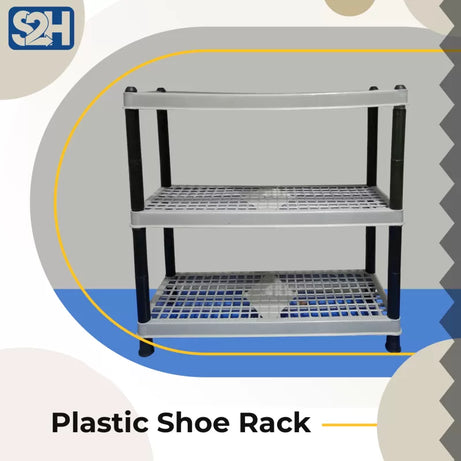 3 Layers Plastic Shoe Rack Kitchen Stand Lightweight Shoe Organizer Entryway Hallway Closet Grey - Oshi.pk - Buy & Sell Online