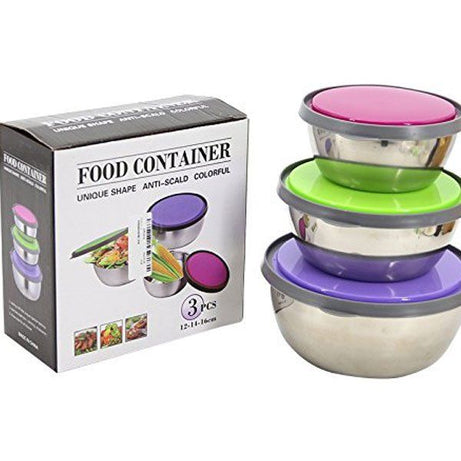 3 Pcs Air-Tight Stainless Steel Food Storage Bowl Set