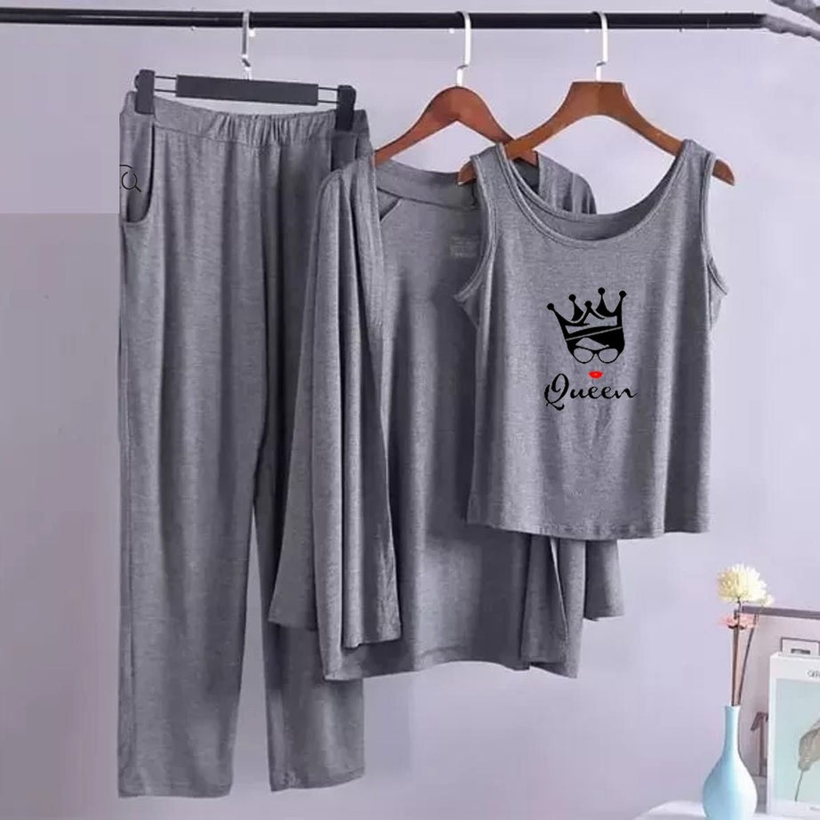 3 Pcs Queen Sando Gown Trouser Night Dress - Oshi.pk - Buy & Sell Online