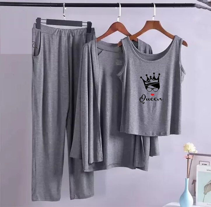 3 Pcs Queen Sando Gown Trouser Night Dress - Oshi.pk - Buy & Sell Online