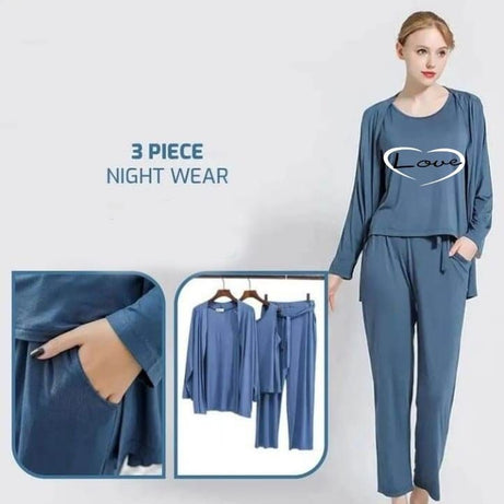 3 Pcs Love Sando Gown Trouser Night Dress - Oshi.pk - Buy & Sell Online