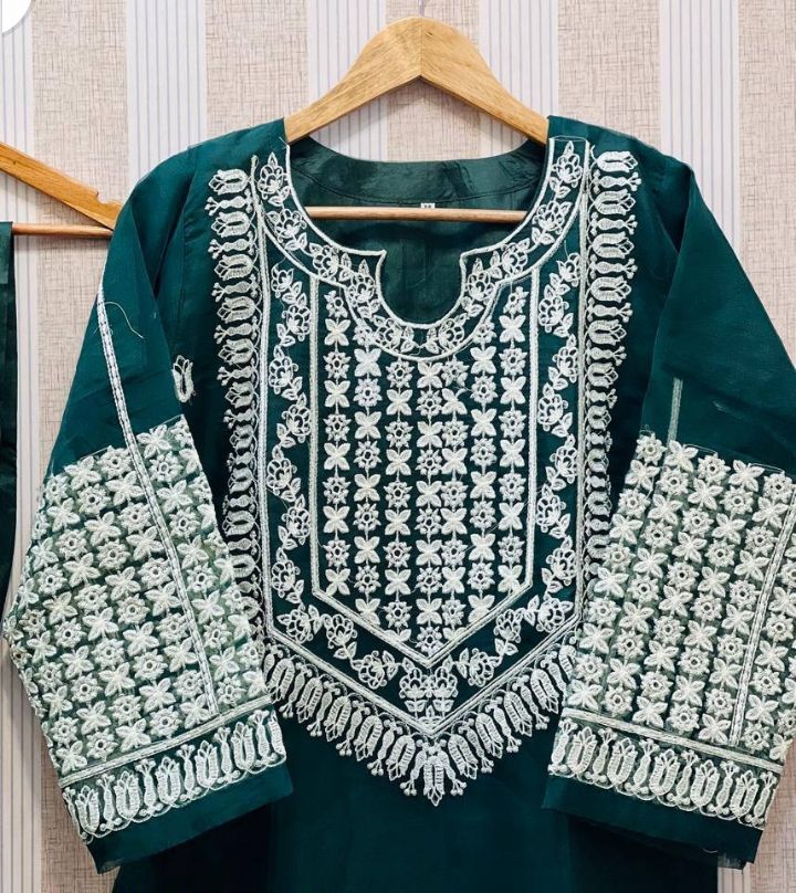 3 Pcs Women's Stitched Organza Embroidered Suit - Oshi.pk - Buy & Sell Online