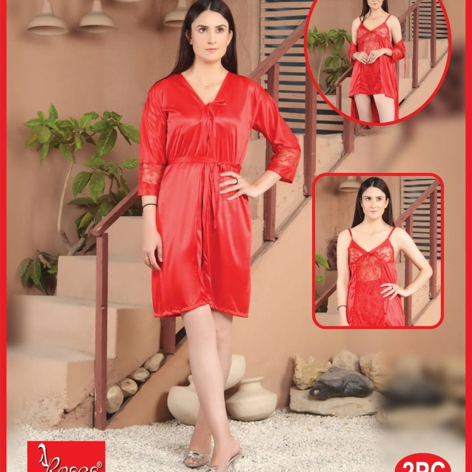 2 Piece Women's Top Relaxing Soft Silk Sleepwear (NN-111-Red) - Oshi.pk - Buy & Sell Online