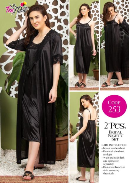 2 Piece Women's Top Relaxing Soft Silk Sleepwear (NN-252-Black) - Oshi.pk - Buy & Sell Online