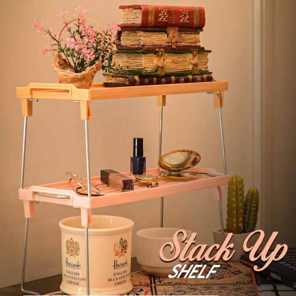3 Stack Up Shelf with Steel Metal Leg, Folding Kitchen Organizer Cabinet Shelves Foldable Shelf Stand Jar Rack - Oshi.pk - Buy & Sell Online