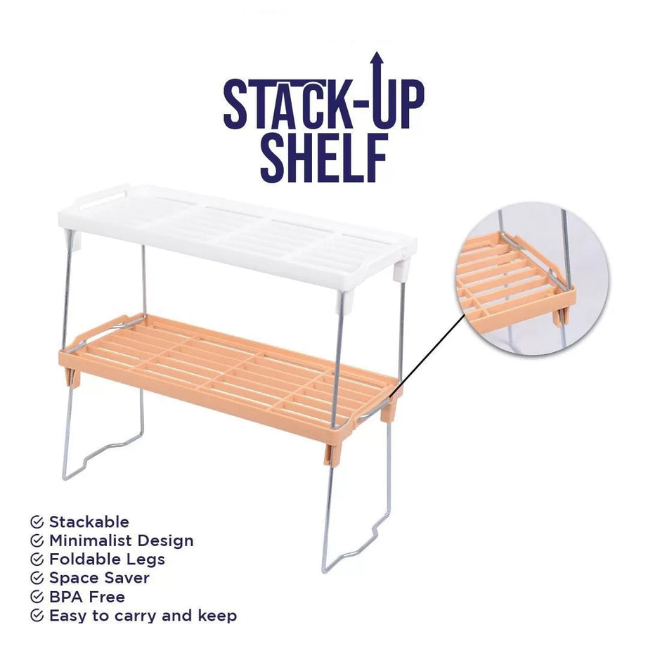 3 Stack Up Shelf with Steel Metal Leg, Folding Kitchen Organizer Cabinet Shelves Foldable Shelf Stand Jar Rack - Oshi.pk - Buy & Sell Online