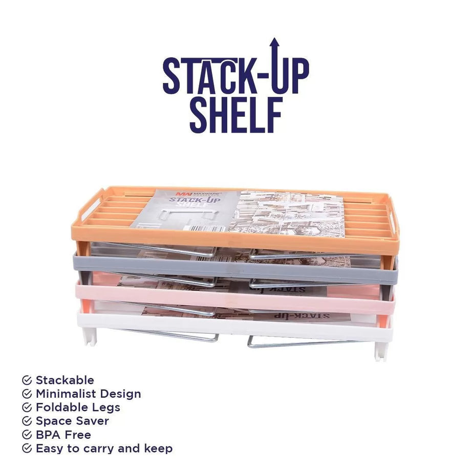 3 Stack Up Shelf with Steel Metal Leg, Folding Kitchen Organizer Cabinet Shelves Foldable Shelf Stand Jar Rack - Oshi.pk - Buy & Sell Online