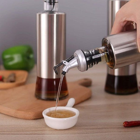 300ml Stainless Steel Olive Oil Dispenser Bottle Glass Cooking Oil & Vinegar