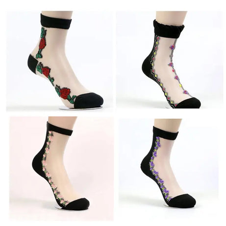 New Flower Design Ultra Thin Breathable Socks (4 Pack) - Oshi.pk - Buy & Sell Online