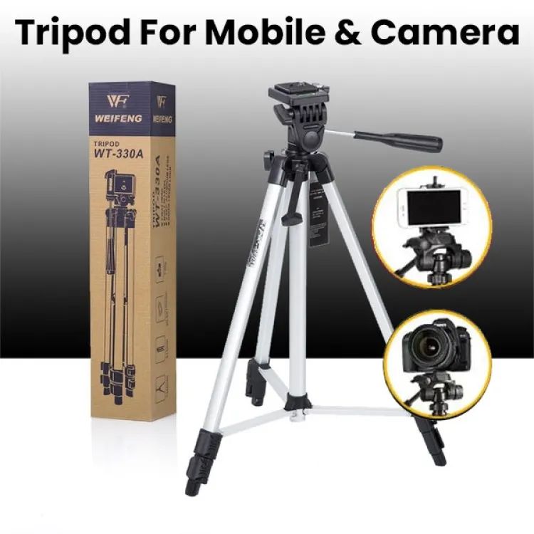 330 Big Tripod 5 Feet Mobile Stand For Mobile and DSLR Camera Video Capturing, Tripod Stand - Oshi.pk - Buy & Sell Online