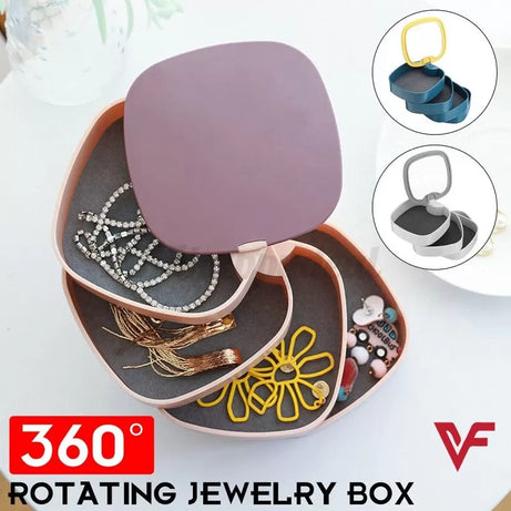 360 Rotating Jewelry Storage Box 4 Layers Portable Travel Jewellery Holder Jewelry Organizer Necklaces Bracelets Rings Earrings Holder with Mirror - Oshi.pk - Buy & Sell Online
