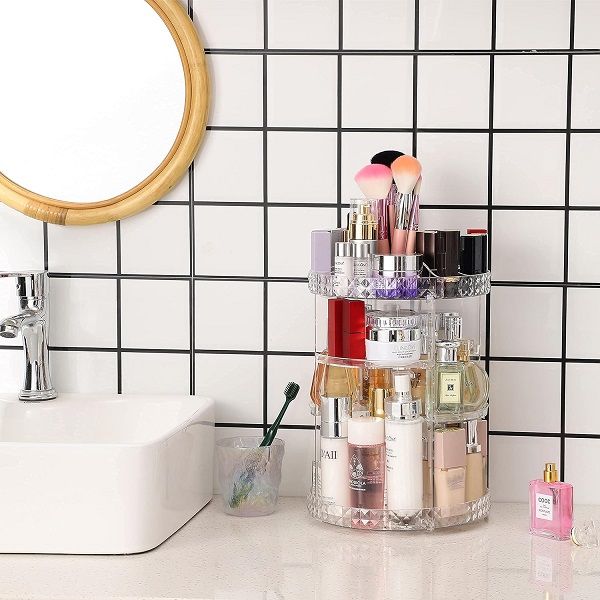 360 Rotating Makeup Organizer Clear Round Spinning Skincare - Oshi.pk - Buy & Sell Online
