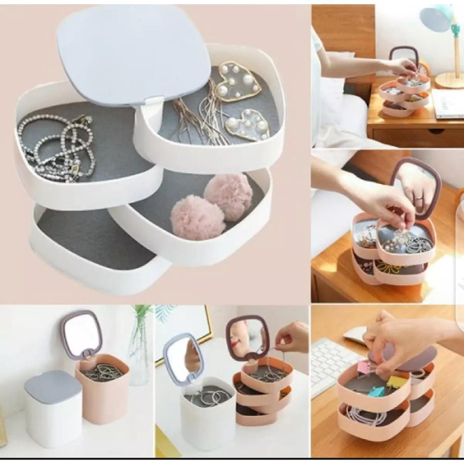 360° Rotating Jewelry Storage Box 4 Layers Portable Travel Jewellery Holder Jewellery Accessory Organizer Necklaces Bracelets Rings Earrings Holder wi - Oshi.pk - Buy & Sell Online