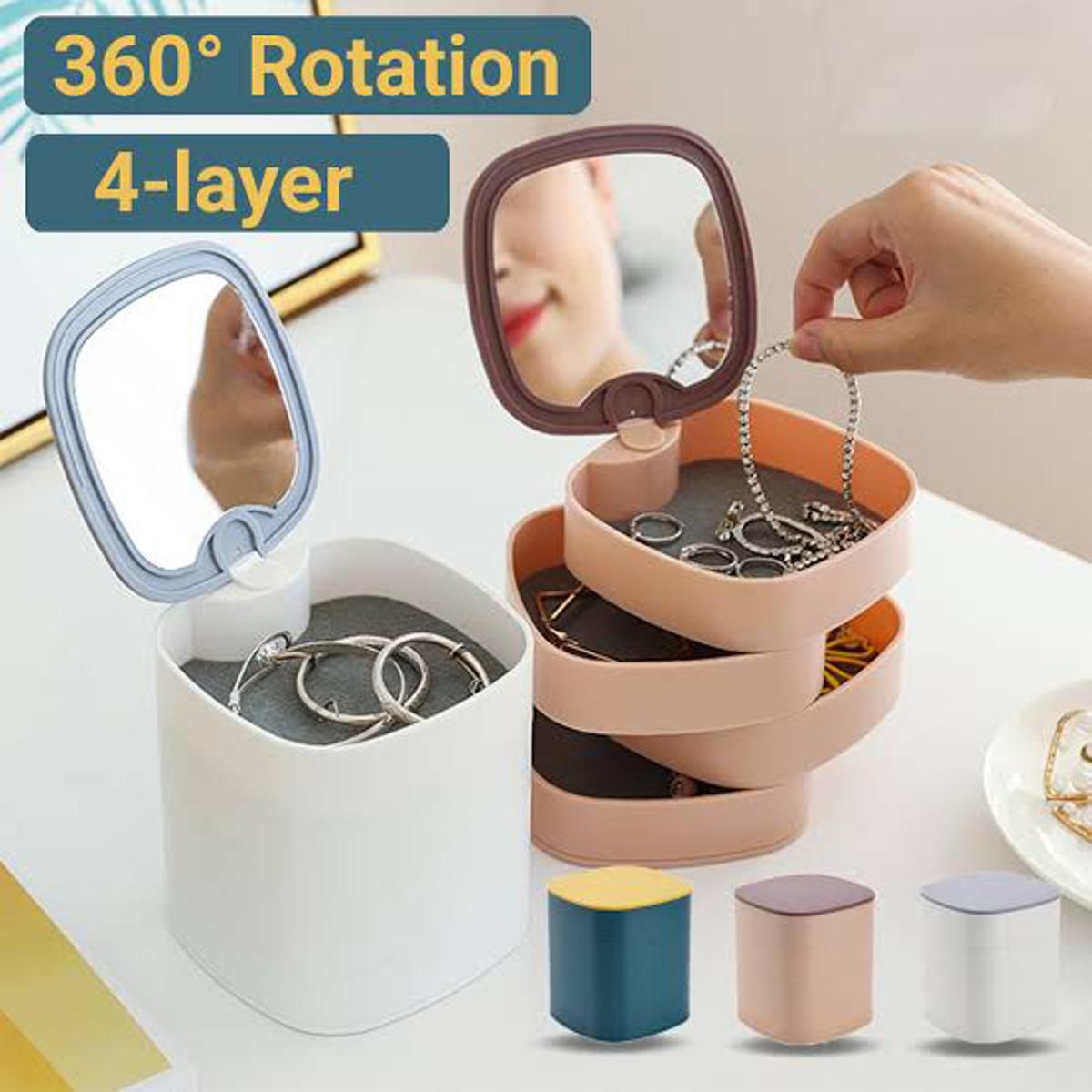 360° Rotating Jewelry Storage Box 4 Layers Portable Travel Jewellery Holder Jewellery Accessory Organizer Necklaces Bracelets Rings Earrings Holder wi - Oshi.pk - Buy & Sell Online