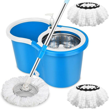 360°Spin Mop 2 Extra Microfiber Mop Replacement Heads Steel Bucket