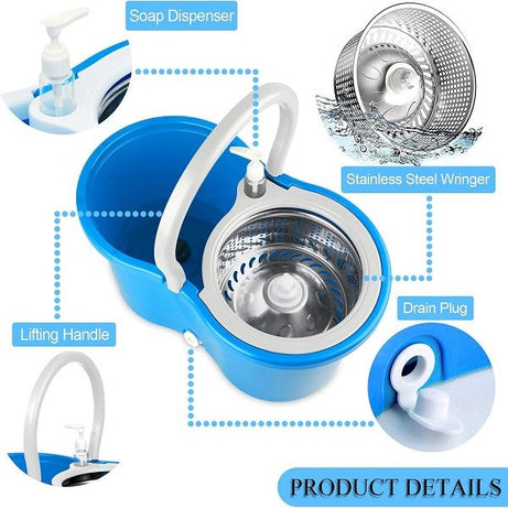 360°Spin Mop 2 Extra Microfiber Mop Replacement Heads Steel Bucket - Oshi.pk - Buy & Sell Online
