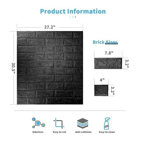 3D Black Brick Foam Sheet Wall Stickers Self Adhesive