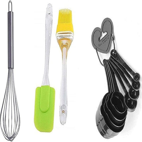 3in1 Deal 2 Pcs Spatula Brush Set + Stainless Steel Egg Whisker + 10 Pieces Measuring Cup Spoon Set - Oshi.pk - Buy & Sell Online