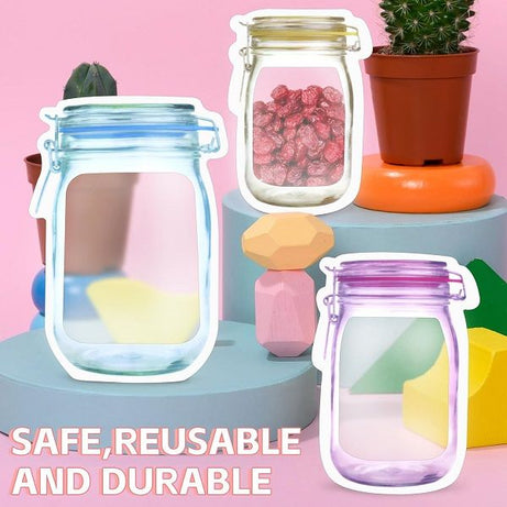 3pcs Clear Plastic Waterproof Double Bag Reusable Mason Jar Bottle Bag