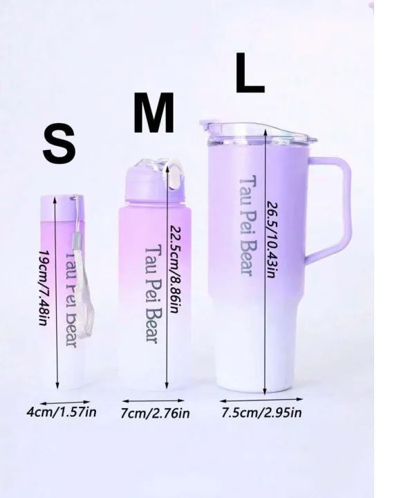 3pcs Gradient Water Bottles Set Portable Large Gradient Color Straw Sports Tumblers Perfect For Outdoor Fitness Family Camping Parties School Supplies - Oshi.pk - Buy & Sell Online