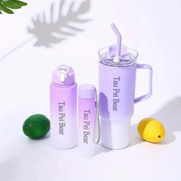 3pcs Gradient Water Bottles Set Portable Large Gradient Color Straw Sports Tumblers Perfect For Outdoor Fitness Family Camping Parties School Supplies - Oshi.pk - Buy & Sell Online