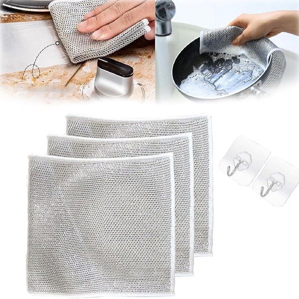 3pcs Non-Scratch Scrubbing Wire Dishwashing Cloth - Oshi.pk - Buy & Sell Online