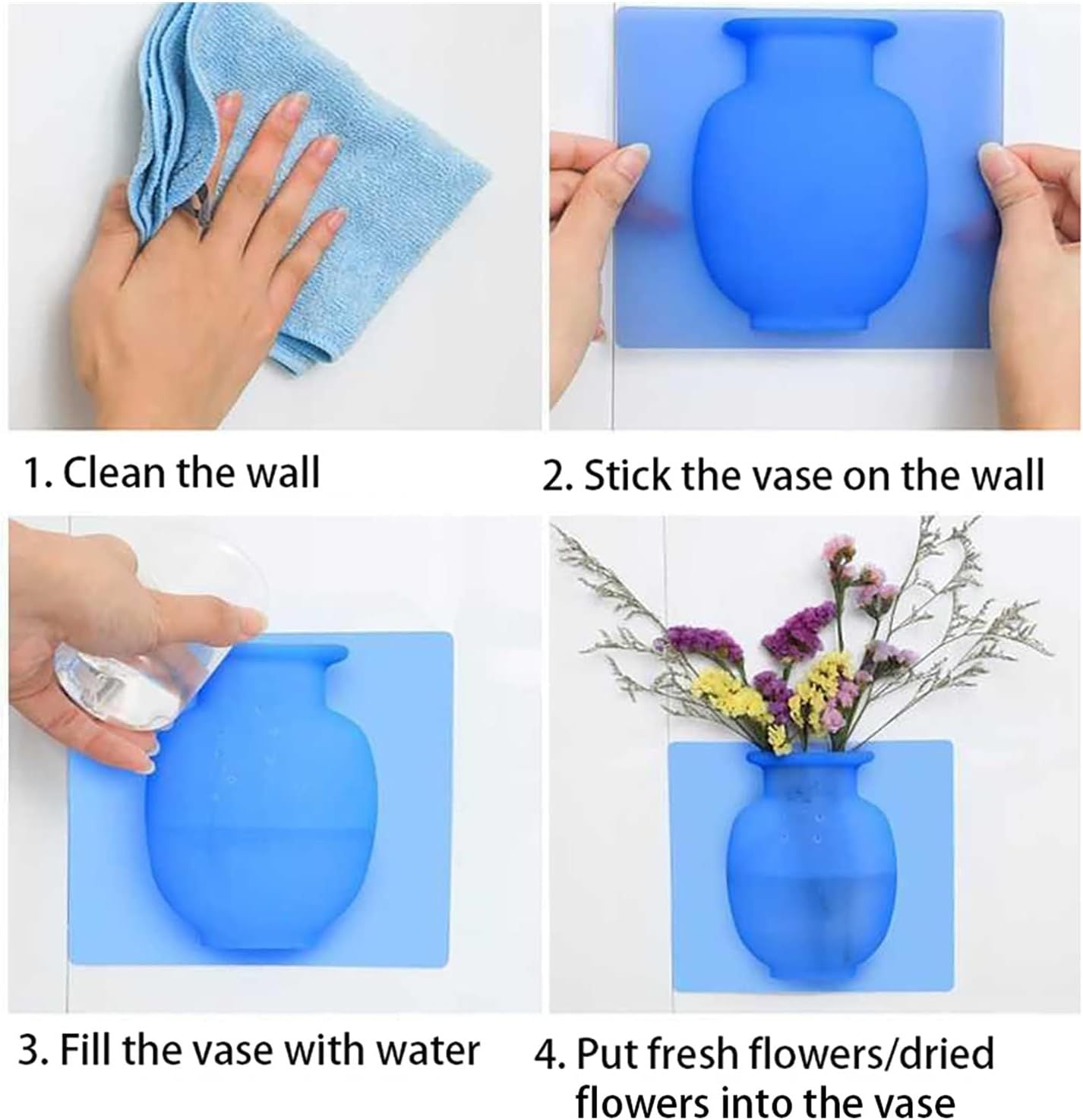 3PCS Silicone Sticky Vase Magic Suction Cup Soft Vase Sticky Wall Showcase Refrigerator Vase Decorative (Color : Pink, Sheet Size : 14.5 x 14.5) - Oshi.pk - Buy & Sell Online