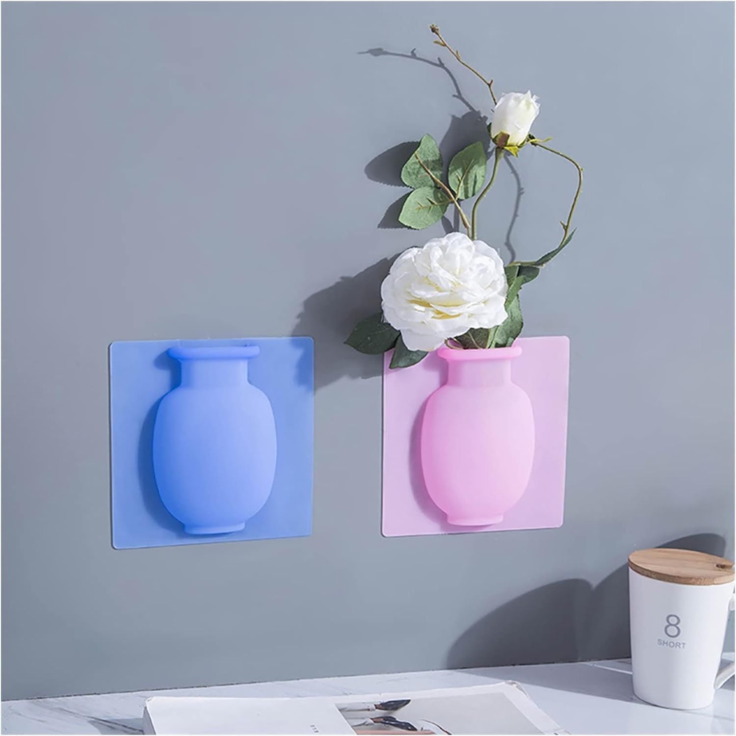 3PCS Silicone Sticky Vase Magic Suction Cup Soft Vase Sticky Wall Showcase Refrigerator Vase Decorative (Color : Pink, Sheet Size : 14.5 x 14.5) - Oshi.pk - Buy & Sell Online