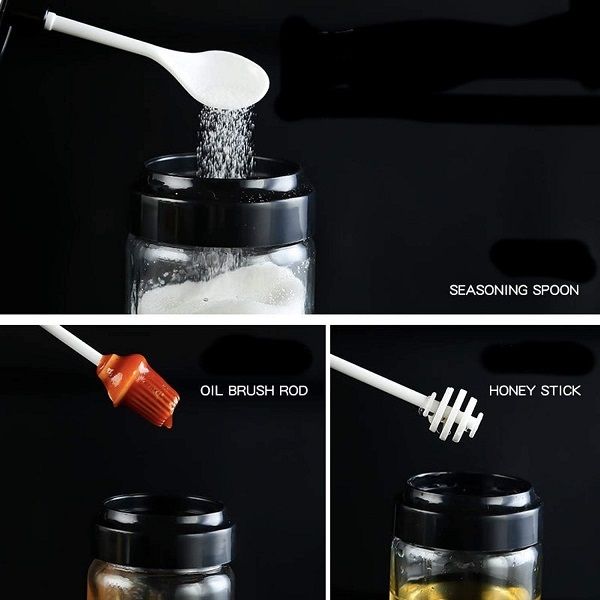 3pcs Spice Seasoning Jars with Spoon,Hony & Brush Glass Bottle - Oshi.pk - Buy & Sell Online