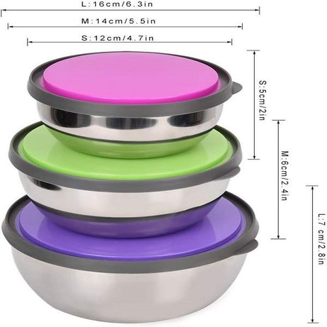 3Pcs Stainless Steel Bowl Set with Lid Food Storage Container - Oshi.pk - Buy & Sell Online