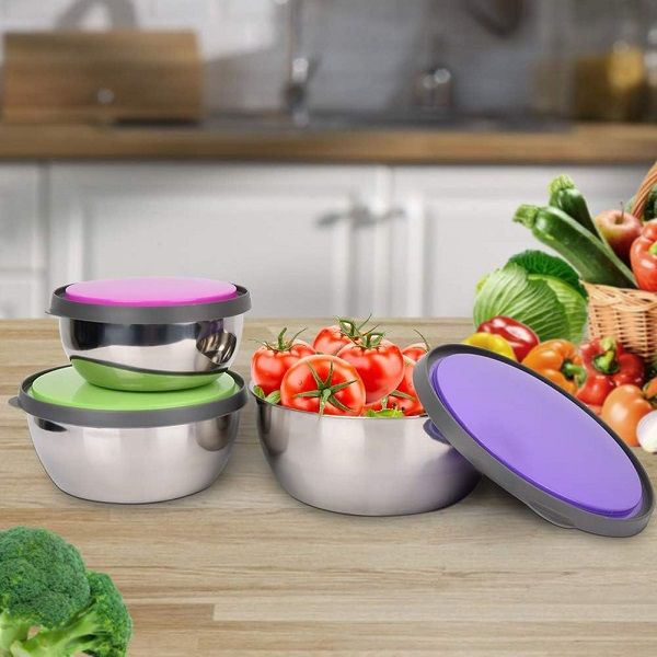 3Pcs Stainless Steel Bowl Set with Lid Food Storage Container - Oshi.pk - Buy & Sell Online