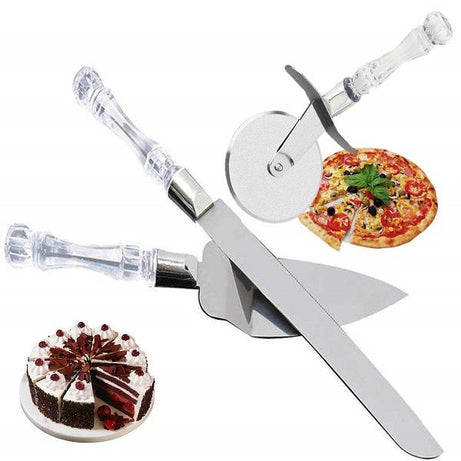3pcs Stainless Steel Cake Knife Server Set and Pizza Cutter - Oshi.pk - Buy & Sell Online