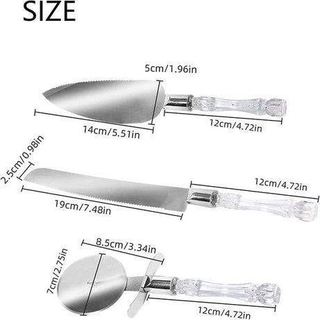 3pcs Stainless Steel Cake Knife Server Set and Pizza Cutter - Oshi.pk - Buy & Sell Online