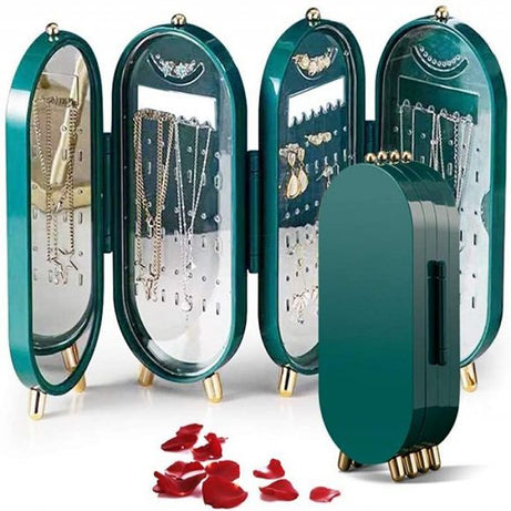 4 Doors Foldable Jewelry Organizer With Mirror - Oshi.pk - Buy & Sell Online