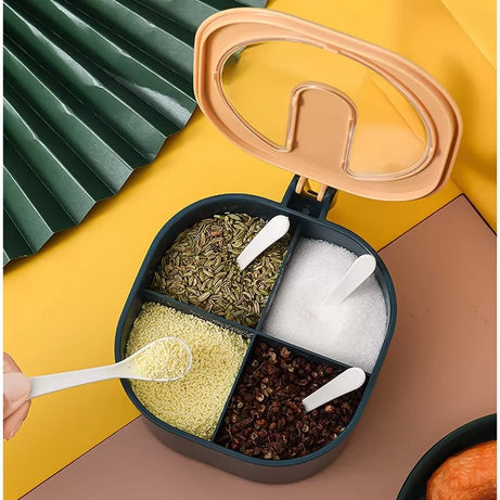 4 In 1 Partition Kitchen Seasoning Spice Box Masala Box Set with Spoons | Spice Jar Container - Oshi.pk - Buy & Sell Online