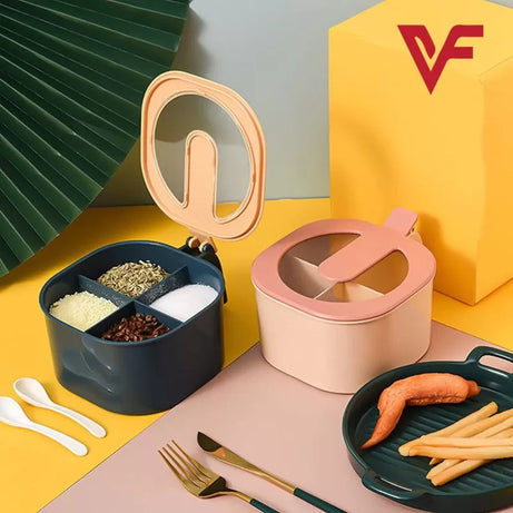 4 In 1 Partition Kitchen Seasoning Spice Box Masala Box Set with Spoons | Spice Jar Container - Oshi.pk - Buy & Sell Online