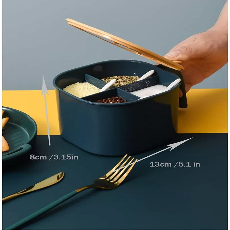 4 In 1 Partition Kitchen Seasoning Spice Box Masala Box Set with Spoons | Spice Jar Container - Oshi.pk - Buy & Sell Online