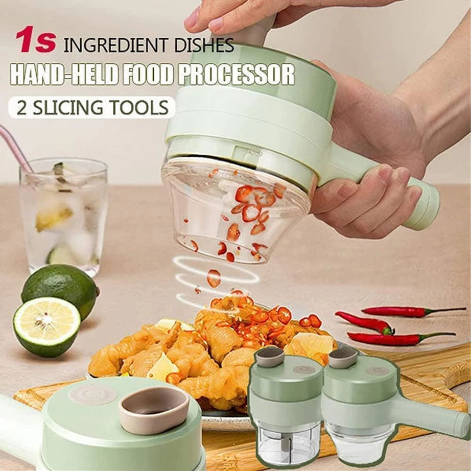 4 In 1 Portable Electric Vegetable Cutter Set Mini Wireless Food Processor Garlic Chili Onion Celery Ginger Meat Garlic Chopper - Oshi.pk - Buy & Sell Online